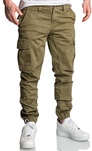 Amaci&Sons Jogger Cargo Herren Chino Jeans Hose 7022 Olive W34