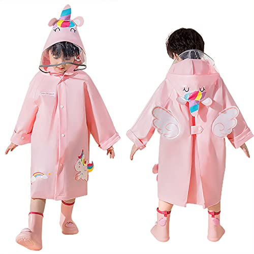 Volunboy regnponcho barn, unisex vattentät regnrock pojkar andas regnjacka flicka regncape regnkläder med huva, ROSA, 10-12 år
