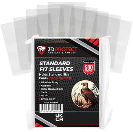 3D-Protect Standard Card Sleeves 500Pcs Set – Ultra-Thick, Compatible with Various Trading and Sports Cards – No Acid, No PVC, Transparent Design