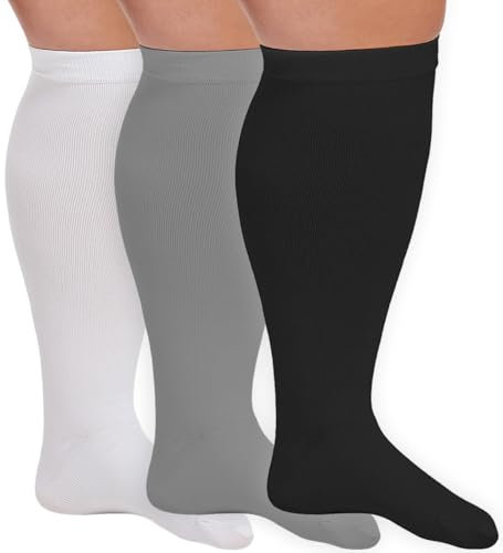 3 Paar Medizinische Kompressionsstrümpfe Damen & Herren 20-30 mmHg, Dicke Waden Stützstrümpfe für Medizinisch Krampfadern Ödeme Flug (3x Mischen01, 4XL)