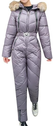Chaqueta de snowboard para mujer, resistente al agua, a prueba de viento, mono de esquí para mujer, traje de esquí de una pieza, con capucha de piel sintética, traje de nieve, chaqueta de esquí