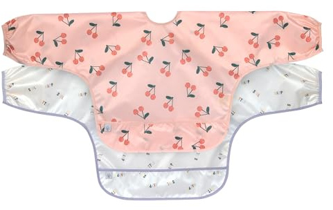 Lässig Baby Long Sleeve Bib Set (2 pcs.) para atar en el protector de captura/babero de manga larga Happy Fruits Cherry