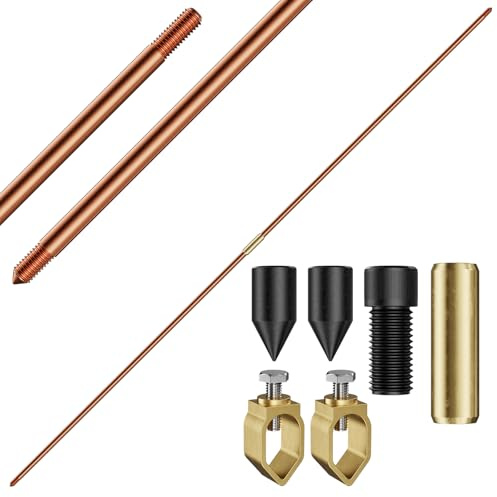 MOKIKUBA Kit asta di messa a terra da 2,4 m con asta di messa a terra in rame rivestito da 5/8 con morsetto di messa a terra per barra di messa a terra elettrica per recinzioni elettriche parabole