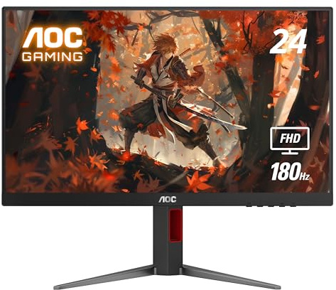 AOC 24G4 24 Gaming Monitor, 1920x1080 Full HD IPS Panel, 180Hz 1ms, 1x HDMI 2.0, 1x Display Port, Adaptive Sync, Audio Headphone Output, Ready