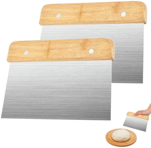 2 Pezzi Raschietto per Pasta in Acciaio Inossidabile con Manico in Legno, 15×11cm Professionale Tarocco per Impasti, Taglia Impasto Pizza, Raschietto per Pasta, Spatola Cucina, Raschietto Pasticceria