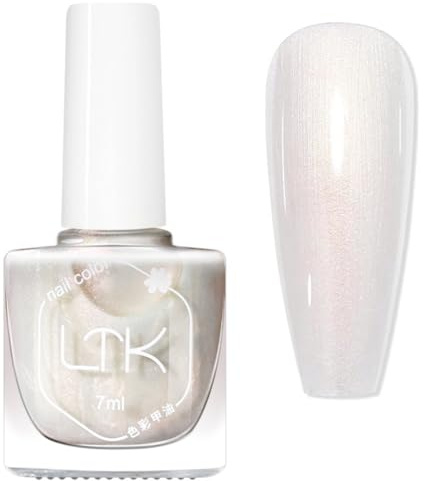 Pearl Nail Polish,White Nail Polish Aurora Effect,Quick Dry Shimmer Iridescent Nail Varnish,Glitter Reflective Glossy Long Lasting Nail Paint No Need Baking & Easy to Apply
