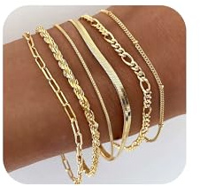 ZOERAY Bracelet Femme Argent Or Ensemble Réglable Bracelet Plaqué Or 18 Carats Multicouche Lot Bracelets Charm Empilable Bracelet Doré Chaine en Serpent Figaro Fantaisie Bijoux Cadeau pour Femme Fille