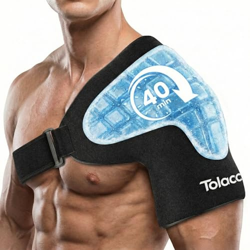 Tolaccea Épaulière de Compression Froid/Chaud Réutilisable avec Gel ColdFocus Triple Couche - Thérapie 40 Min pour Coiffe des Rotateurs, Tendinite, Récupération Post-Op (L)