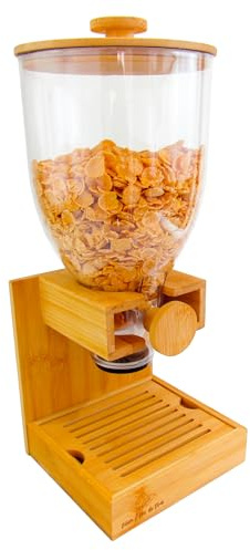 Bamboo Dispenser 3.5Liters (118 fl Oz) , Cereal Dispenser, Storage Container, Snack Bar Station, Dry Food Dispenser, Cereal Dispenser Countertop, House Essentials