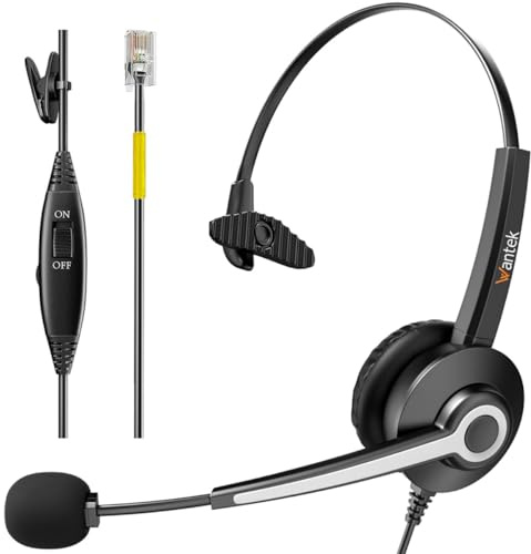 Wantek Auriculares de teléfono con micrófono de reducción de Ruido, RJ9 Oficina Teléfono Auriculares Compatible con Avaya Voip Teléfono Grandstream Cisco Panasonic