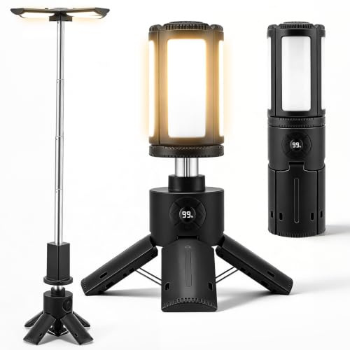 Luz Camping LED Recargable 8000mAh Lámpara Telescópica con Trípode 4 Modos de Color 11 Niveles Regulables SOS Emergencia IPX5 Linterna Portátil para Camping Pesca Tienda Exterior