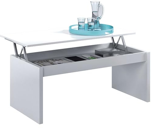 Habitdesign Modèle Zenit Table basse relevable, table de salon, salle à manger, finition blanc brillant, dimensions : 102 x 43/54 x 50 cm (l x H x P).