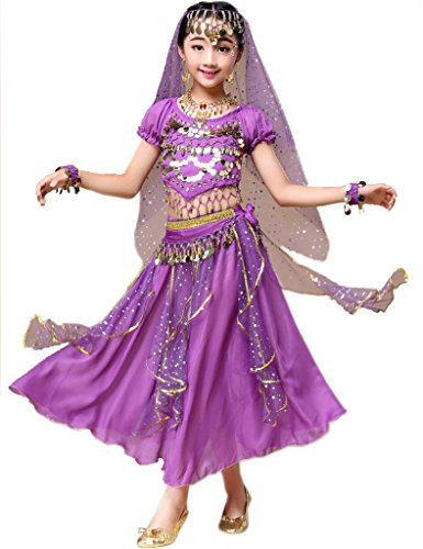 Astage Niña Traje Danza Del Vientre Lentejuelas Danza India Halloween Disfraz Violeto S