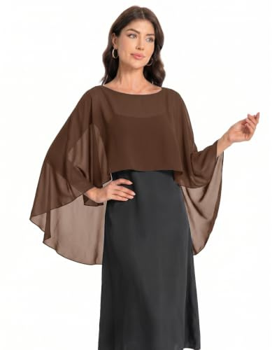 Baoqiya Capelet - Scialli e stole da donna per abiti da sera morbidi, per damigella d'onore, in chiffon, da sposa, Marrone, taglia unica