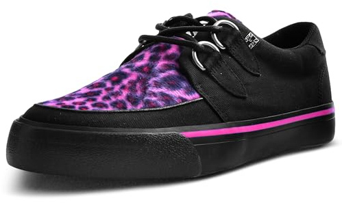 T.U.K. Vegan Creeper Sneaker - Scarpe da Ginnastica da Uomo e da Donna - Colore Tela Nera e Stampa Leopardo Rosa - Stile Punk, Goth e Rocker in Pelle e Scarpe Stringate - Taglia EU44