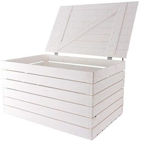 Neue Holztruhe weiß groß 80x50x39 cm Schatztruhe XXL Weisse Holzbank Aufbewahrungskiste Gartenmöbel Obstkiste Weinkiste mit Deckel Holzbox Sitzbank Vintage-Look Kiste Stuhl