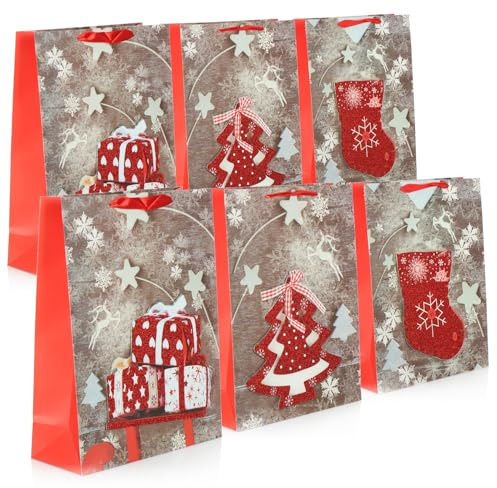 com-four® 6X Bolsa de Regalo XL para Navidad y Adviento - con Motivo navideño - (06 Piezas - Purpurina roja)