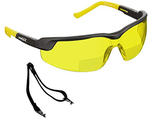 voltX Gafas de seguridad de lectura bifocales ajustables GT (lente AMARILLO+2.5), certificado CE EN166FT con revestimiento antivaho, lente UV400, inclinación y longitud ajustable Earstems