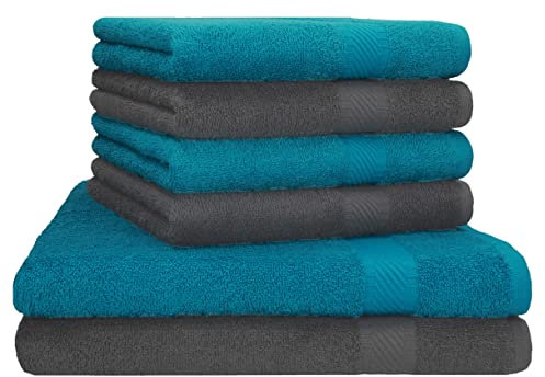 Betz 6er Handtuch Set Palermo 2 Stück Duschtücher 70x140 cm 4 Stück Handtücher 50x100 cm Liegetuch Saunatuch - anthrazit - Petrol