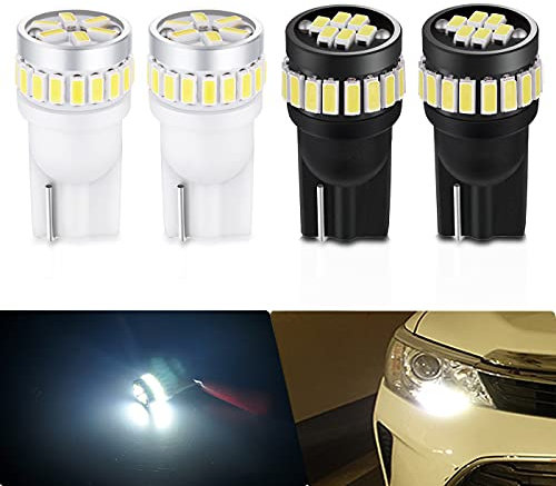 4Pcs Lampadine T10 W5W 501 LED 12v 6000k Bianco Canbus LED 194 168 2825 Wedge 24-SMD 3014 Chip Lampa auto per Luci Posizione interni Cupola Mappa Indicatore laterale per porta Numero Luci targa