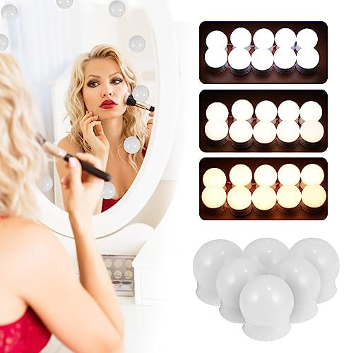 Cliplanyard Vanity Mirror Lights Kits, 6 Bulbs Hollywood Style Lighted Kit with USB Power Cord, 3 Color 10 Level Adjustable Brightness 3000-8000K Make up Light for Dressing Table Room Bedroom