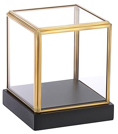 Hipiwe Gold Metal Glass Display Case Keepsake Display with Black Base, Small