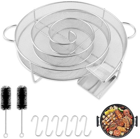 Riisoyu Générateur de Fumée Froide Rond en Acier Inoxydable - Fumoir avec Brosse et 4 Crochets Réutilisables pour Viande et Barbecue, 20.5x19x5cm