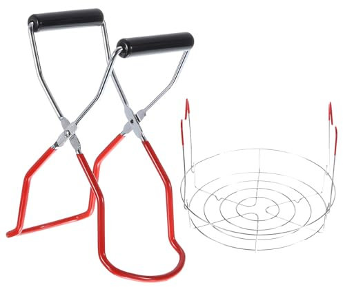 uxcell 2 Pcs Canning Supplies, Electroplate Canning Rack Kits Included Canning Jar Rack, Canning Lifter Tongs for Regular Mouth Ball Jars, Mason Jars, Red