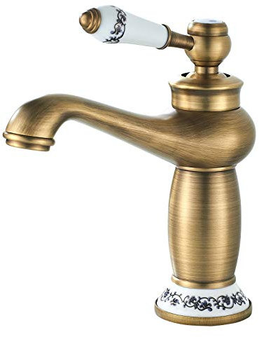 Namuoto Grifo de Lavabo Grifo para Baño, Lavabo Vintage Floral de Una Sola Manija Del Grifo, Grifos Baño con Válvula de Cerámica, Latón Antiguo