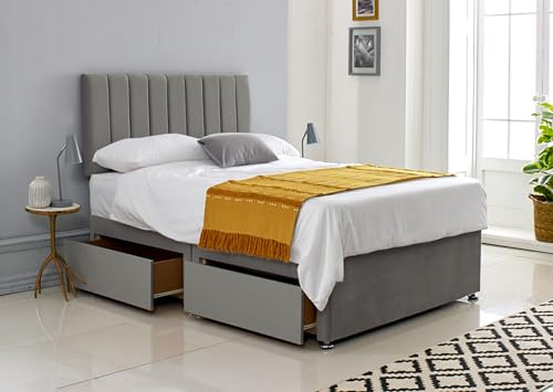 ComfoRest King Size Divan Bed with Mattress & 2 Drawers - 5FT - (Grey Plush) - Sophisticated Set for Modern Bedrooms - Durable Frame with Functional Storage - Comfortable Choice for Restful Nights