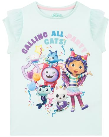 DREAMWORKS Gabby’s Dollhouse Girls Tshirt | Girls Top with Frill Sleeves | Kids T-Shirts | Blue 5-6 Years
