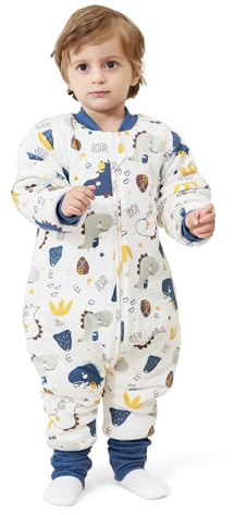 MIKAFEN Sacco nanna a maniche lunghe con piedi 3,5 tog invernale, per bambini - sacco nanna invernale con gambe - 100% cotone, Dinosauro (3-4 anni)