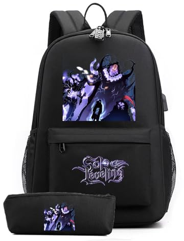 Sageam Anime Solo Leveling Sac à Dos et Trousse Sets Cartable Étudiant Sacs Scolaires pour Enfant avec Des Cadenas à Code pour Garcons Filles et Ados