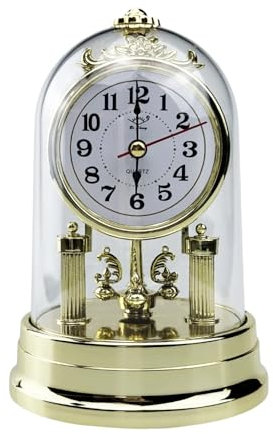 Flylin Mantel Clock, European Style Antique Silent Table Clock with Battery Powered, Retro Round Carriage Table Clock for Living Room Bedroom Office Home Indoor Decor(Gold)