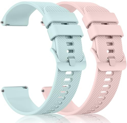 Mugust 【2 Stück】 20mm 22mm Armband für Damen Herren, 22mm 20mm Silikon Uhrenarmbänder (Rosa+Helles Cyan, 20mm)