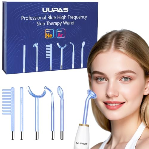 High Frequency Wand - UUPAS 6 Blue Light Argon and Neon Gas Acne HF Facial Machine - High Frequency Skin Therapy Device for Hair Loss, Skin Tightening, Spot Wrinkle Remover, Body Care Facial Massager
