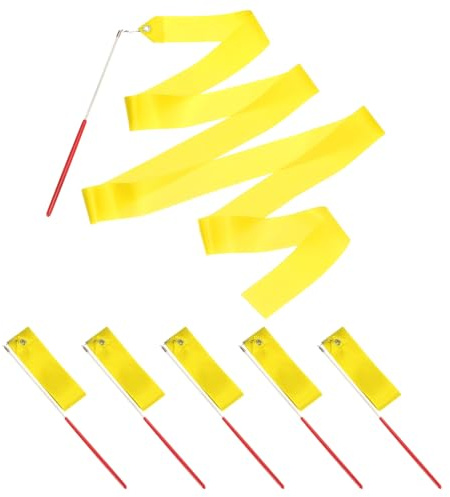 PATIKIL Nastri da Ballo, Confezione da 6 78.7 Pollici Nastri da Ballo Ginnastica con Bacchette Antiscivolo Bandiere da Ballo per Regali, Spettacoli di Talento, Baton Twirling, Giallo