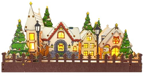 LED-julby i trä, julby, upplyst julby, julhus, LED-julbyar i trä, förbelysta figurer, kontorsdekoration, julmaterial display