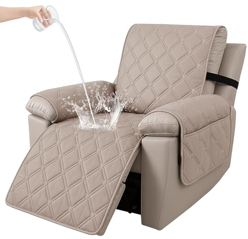 Ystyle Funda Sillon Relax Reclinable 1 Plaza, Funda Butaca Reclinable Impermeable con Banda Elástica, Antimanchas y Antiarañazos, Fundas Lavables para Sillas Reclinables, Café Claro