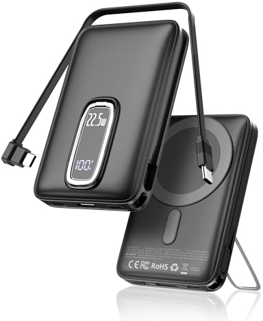 Powerbank für Magsafe 10000mAh, Magnetische Wireless Power Bank iPhone mit 22.5W USB-C Kabel und LED Display, Schnellladung Kabellose Externe Handyakkus für iPhone 17 16 15 14 13 12 Series