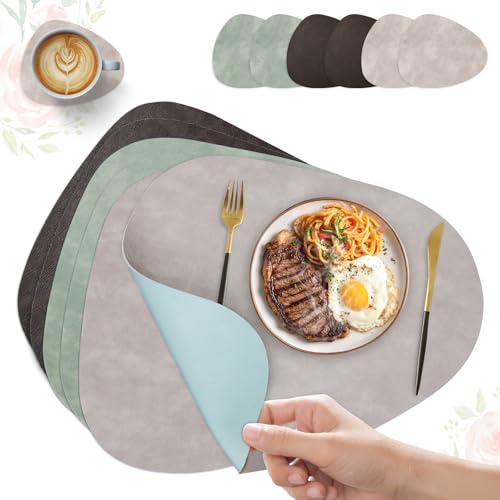 Tbintul 6x tovagliette tovagliette lavabili in pelle con sottobicchieri marrone scuro grigio verde Lot de 6 sets de table