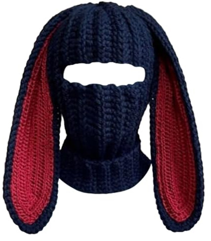 Generisch Bonnet unisex en tricot avec longues oreilles de lapin - Drôle de cagoule pour festivals et fêtes | Couvre-chef original dans le style Y2K, taille unique