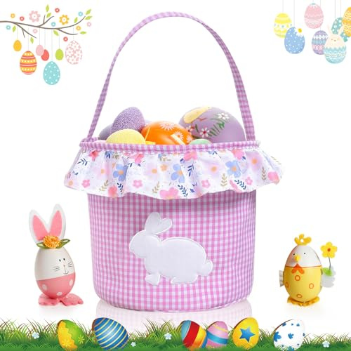 Cestini Pasquali con Manico, Decorazioni Pasquali per Pacchetti, Sacchetti per Caramelle, Regalo di Pasquale, Addobbi Pasquali Casa Caccia Uova, Cesto Pasquale Caccia Uova Regalo di Pasqua (rosa)