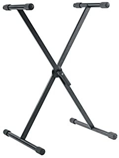 K&M 18930 Keyboardständer Schwarz aus Stahl – X-Ständer mit ergonomischem Klemmhebel, Gummiauflagen und Skala