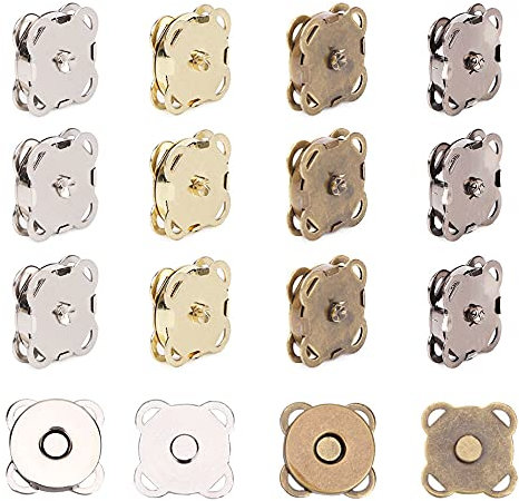 Pamtns Magnetknopf 40 Stück Magnet Knöpfe 14mm Magnetverschlüsse Magnetknöpfe für Taschen Magnetische Knöpfe Nähen Druckknöpfe für Taschen Handarbeiten Basteln(Gold, Silber, Schwarz und Bronze)