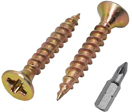 Lote de 1000 tornillos de madera de acero chapado en zinc amarillo de 3 x 16 mm, tornillos de aglomerado, tornillo universal Pozi-Drive, cabeza avellanada (1000, 3 x 16 mm)