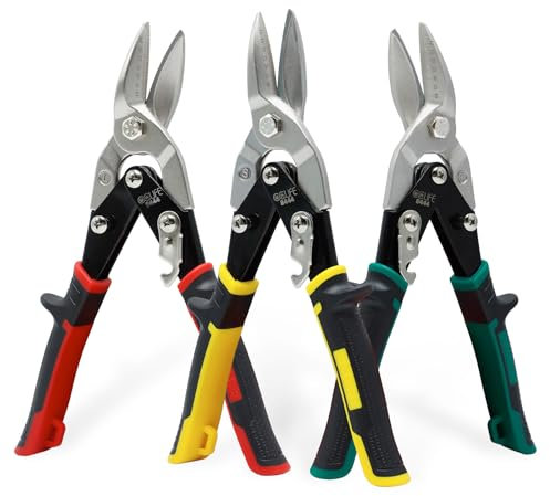 CCLIFE Blechschere Set 3 tlg Cr-Mo Metallschere Blechscheren Blech werkzeug 250mm lang Hebelubersetzung Durchlaufblechschere Linker, Rechter und Gerader Schnitt für Blech, Aluminium, Leder, Kupfer