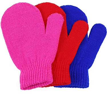 Geyoga 3 Paar Winter Kinder Strickhandschuhe Kleinkind Fäustlinge Warme Gestrickte Kinder Handschuhe (Helle Farbe, 5-10 Jahre)
