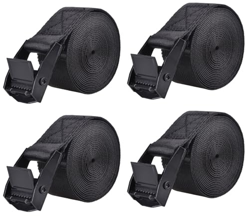 Azarxis Lashing Straps Ratchet Tie Down Secure Cinch Strap Adjustable Cam Buckles Belts Heavy Duty up to 441 lbs Capacity for Motorcycle Cargo Kayak Boat Canoe Truck Trailer (Black - 4 Pack,3.3 ft)