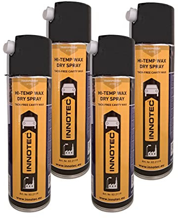 4 Stück Innotec Hi-Temp Wax Spray Unterboden und Hohlraumschutz Fettspray Transparent - Next Level Konservierung für Automotive & Industrie - Keine Anhaftung von Schmutz und Staub - 500ml Spraydose